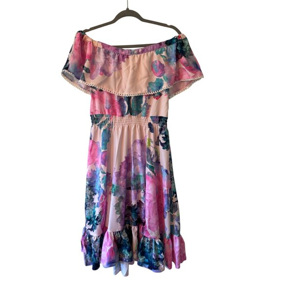 Ripe Maternity Gemma Watercolor Floral Dress Off-Shoulder Ruffle Hem S - Picture 5 of 11